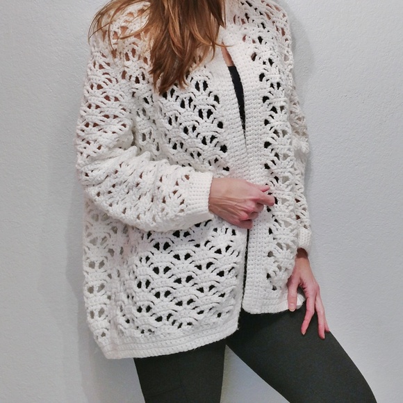 Sweaters - Vintage Knit Oversized Chunky White Cardigan